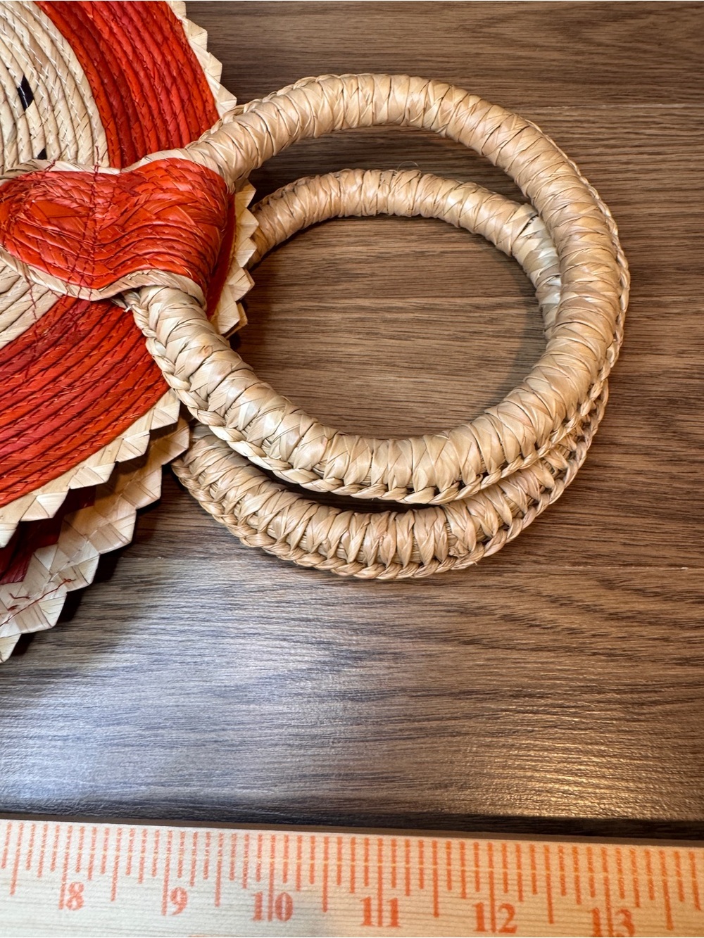 Round-Handle Straw Tote in Red, Pink & Natural - Picture 6 of 7